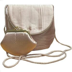 Le-Ann Champagne Color Satin 2 Piece Shoulder Bag and Coin Purse Prom Wedding